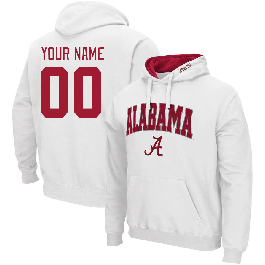 Custom Alabama Crimson Tide Name and Number College Hoodies-White